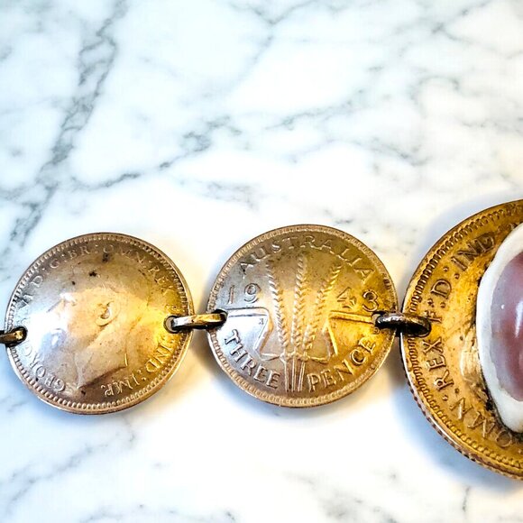 Australian Silver Coins WII Sweetheart Bracelet Shell Trench Art 6" - Picture 11 of 16